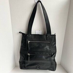 ILI New York Black Genuine Leather Tote Shoulder Bag Hobo Organizer Work